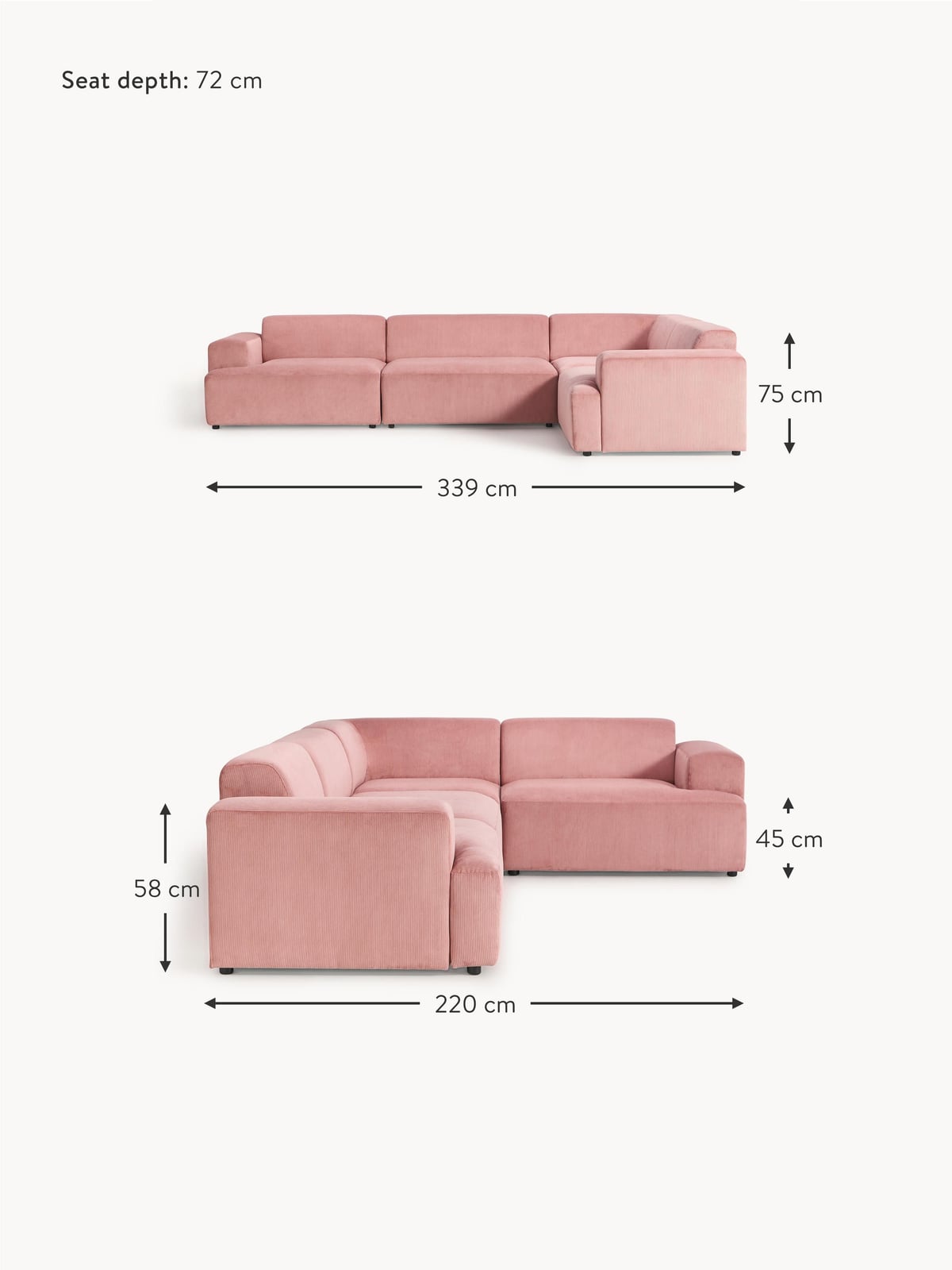 Tarnbrook Large Corduroy Corner Sofa (4-seater)
