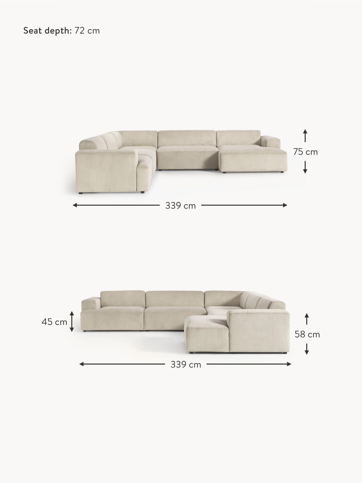 Tarnbrook XL Corduroy Corner Sofa