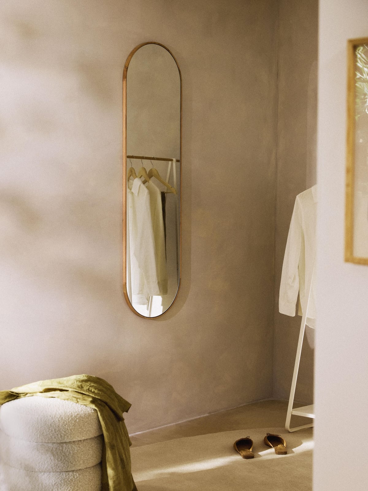 Thirlmere Oval Full-Length Wall Mirror with Oak Wood Frame