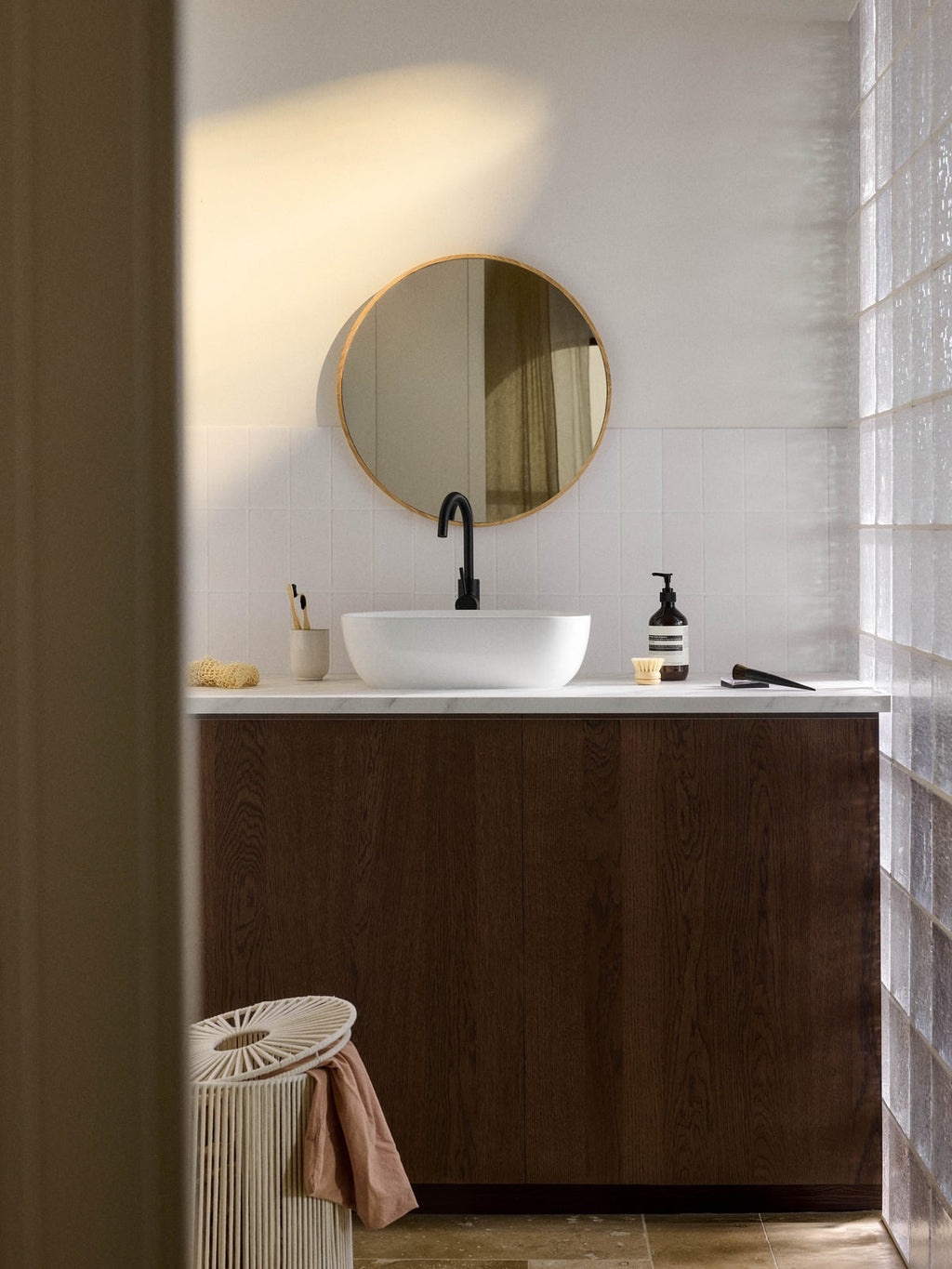 Thirlmere Round Wall Mirror with Oak Wood Frame
