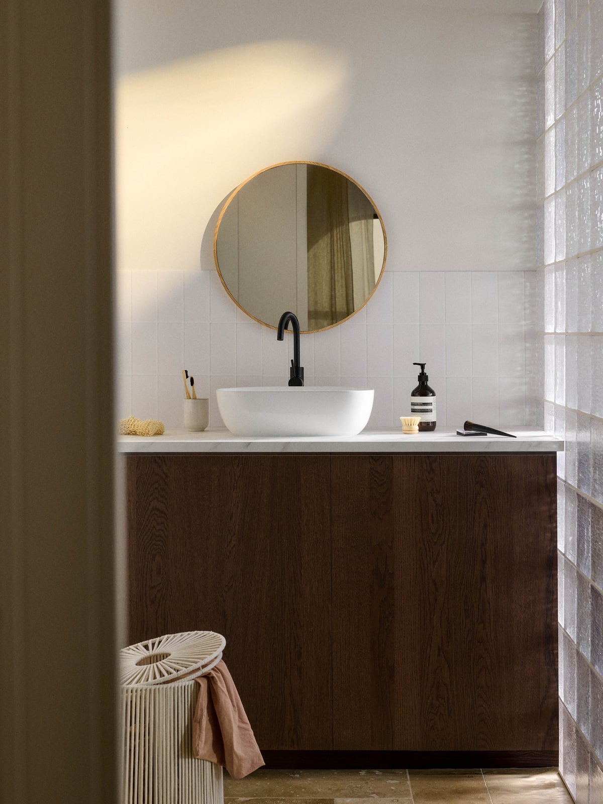 Thirlmere Round Wall Mirror with Oak Wood Frame