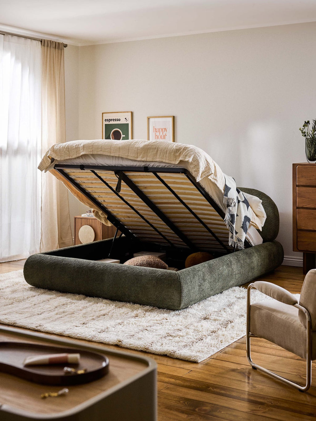 Thornbury Upholstered Teddy Bouclé Bed with Storage