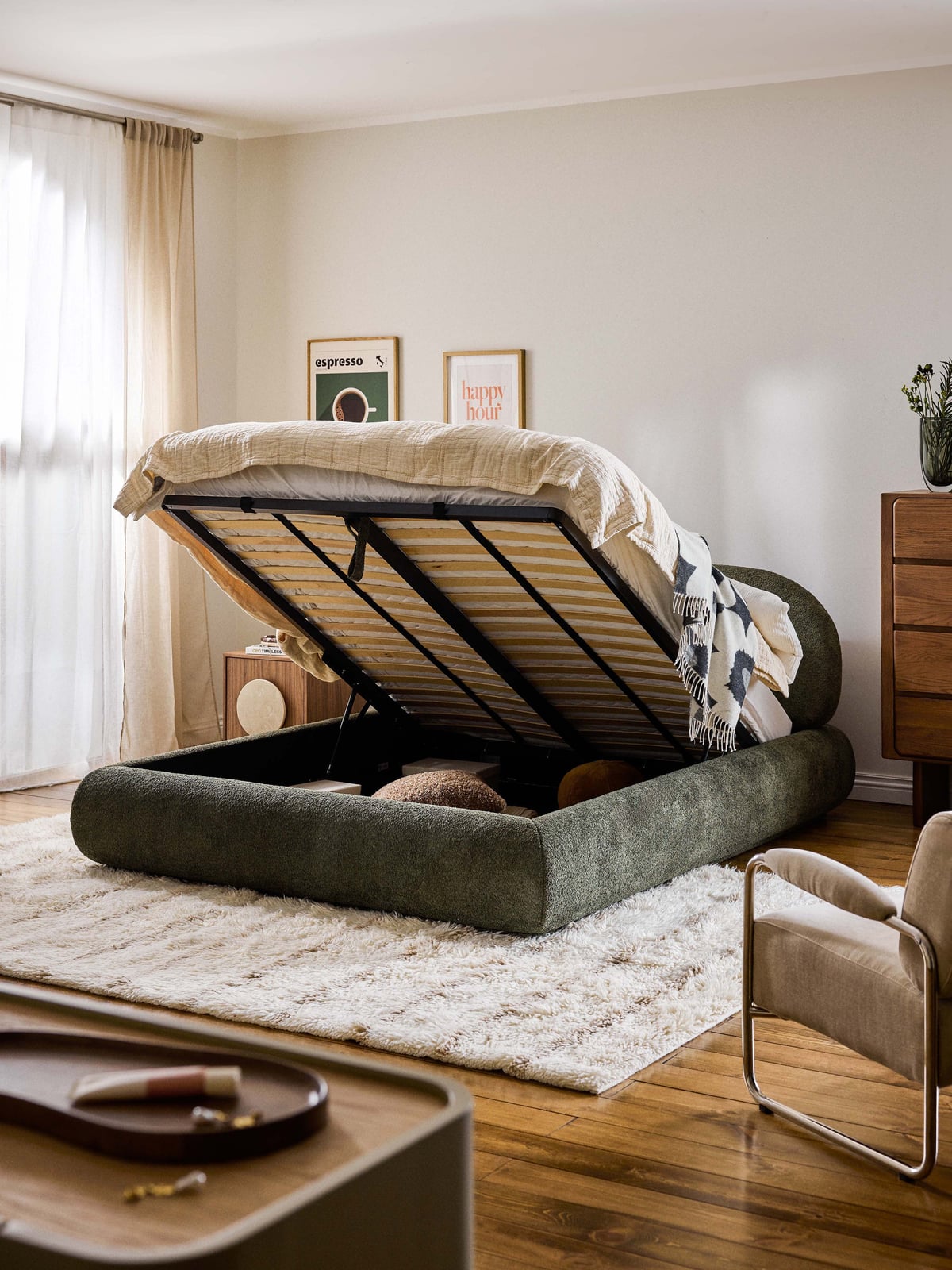 Thornbury Upholstered Teddy Bouclé Bed with Storage