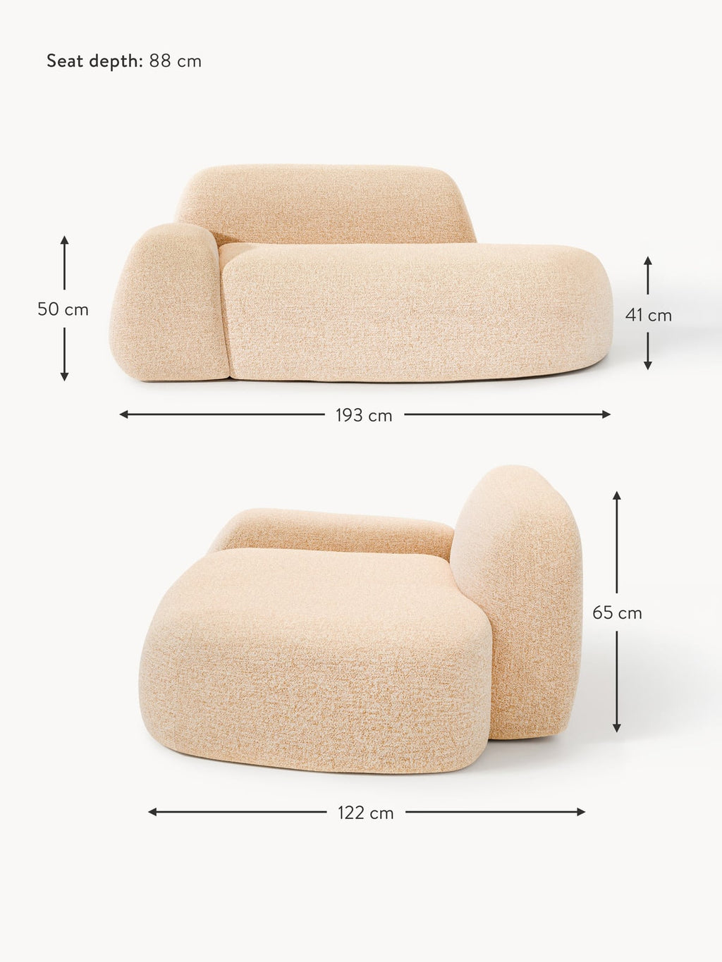 Ulpha Bouclé Sofa (2-seater) with Chaise End