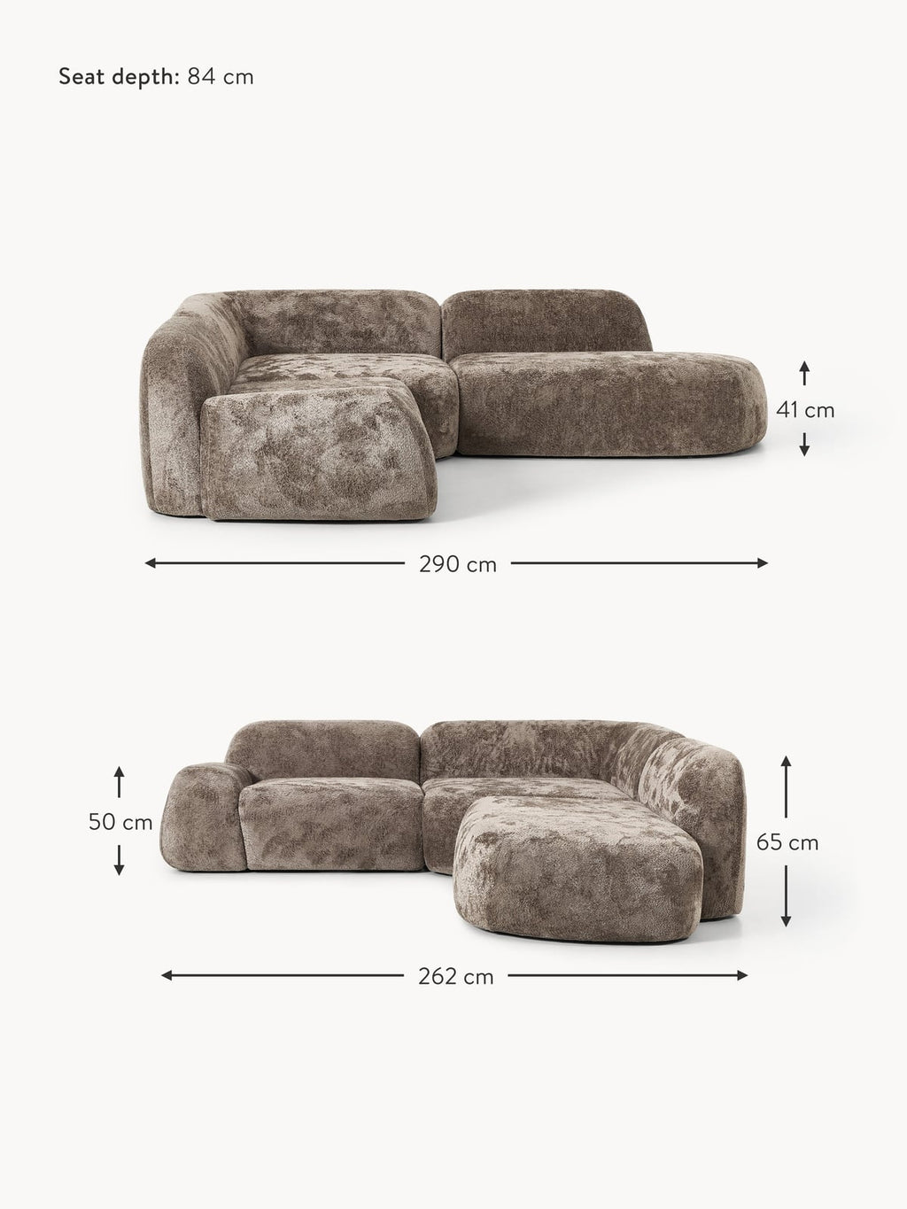 Ulpha Modular Teddy Bouclé Corner Sofa (4-seater) with Chaise End