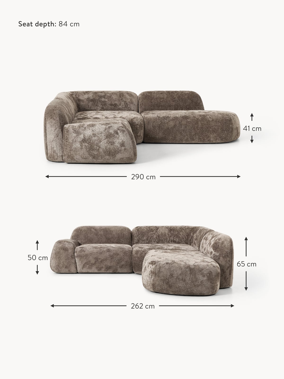Ulpha Modular Teddy Bouclé Corner Sofa (4-seater) with Chaise End