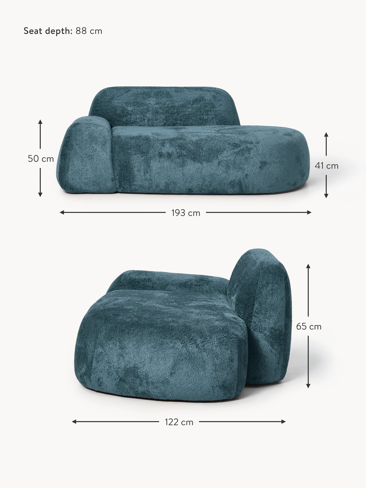 Ulpha Teddy Bouclé Sofa (2-seater) with Chaise End