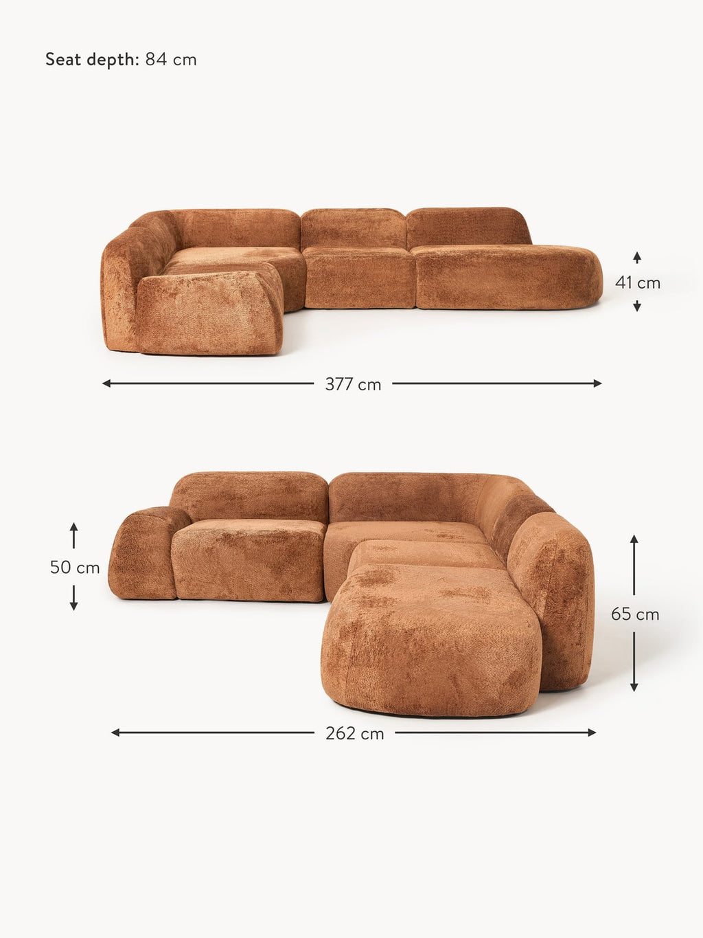 Ulpha XL Modular Teddy Bouclé Corner Sofa with Chaise End