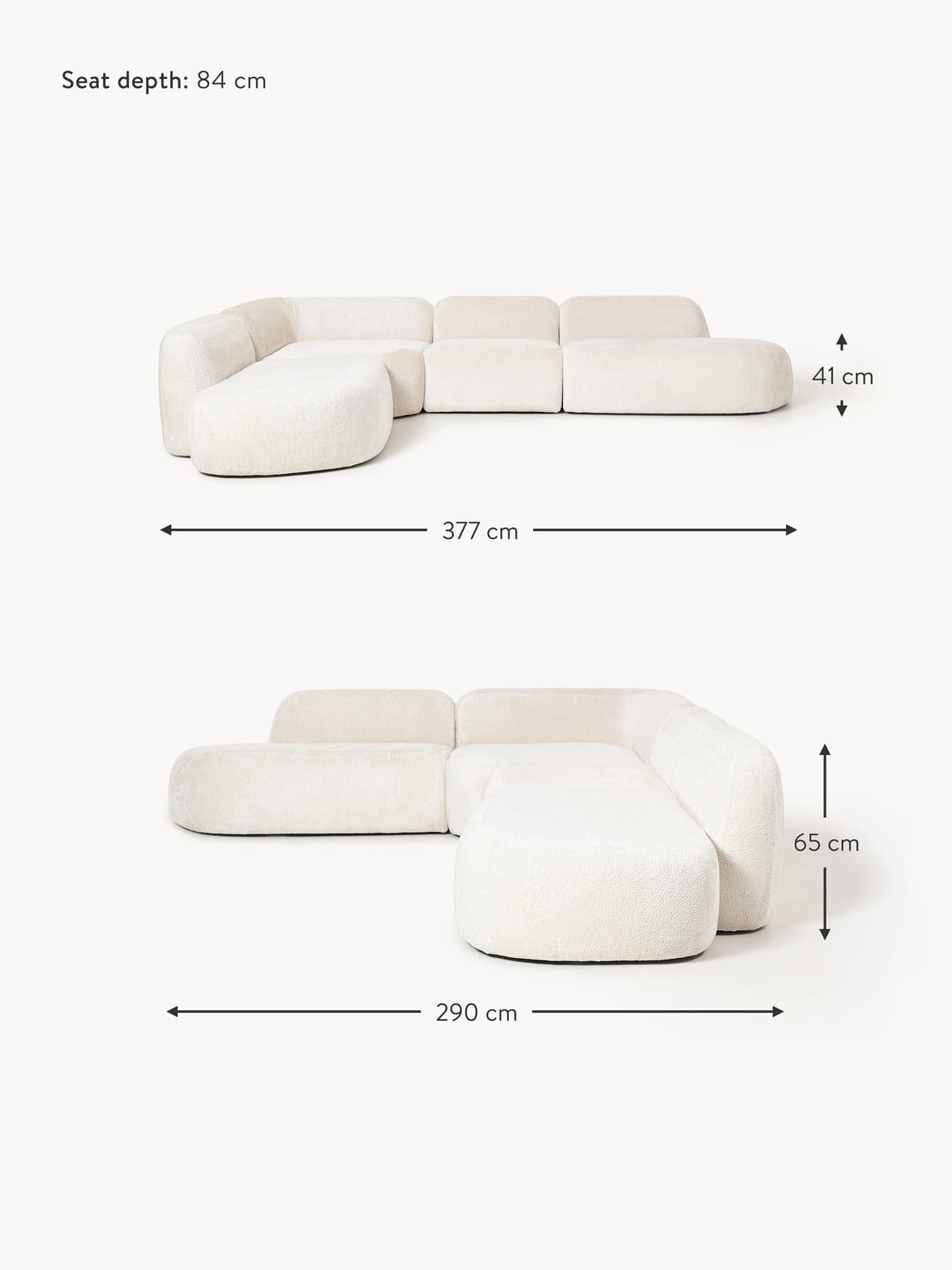 Ulpha XL Modular Teddy Bouclé Corner Sofa with Chaise Ends