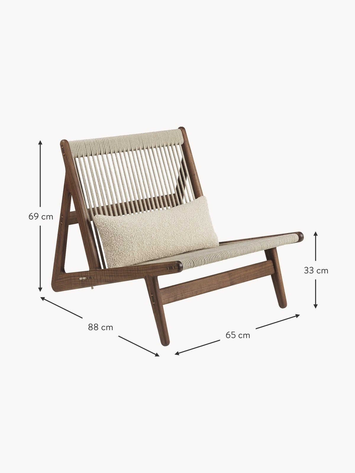 Uppingham Handmade Walnut Wood Lounge Chair MR01 with Seat Cushion