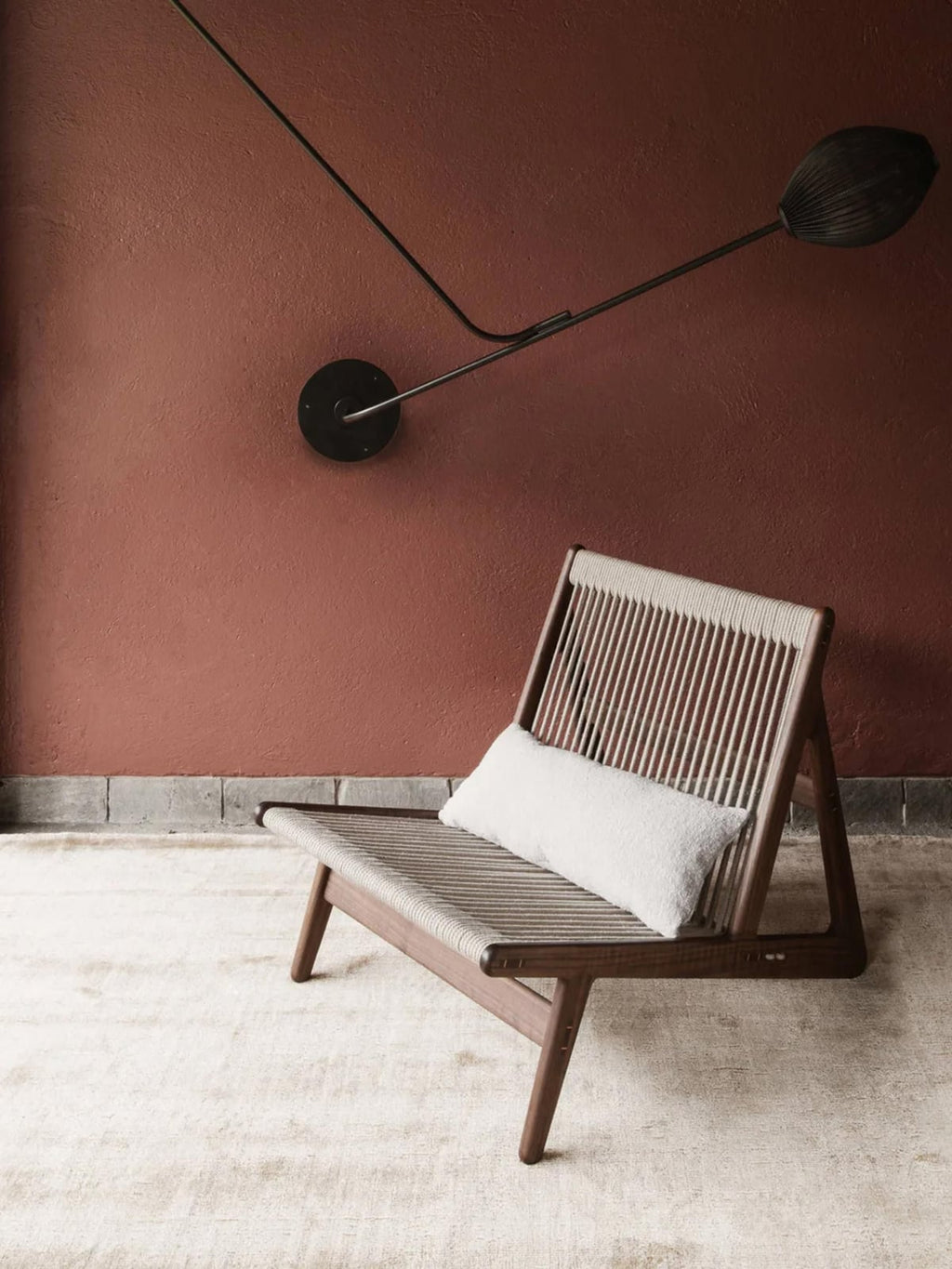 Uppingham Handmade Walnut Wood Lounge Chair MR01 with Seat Cushion