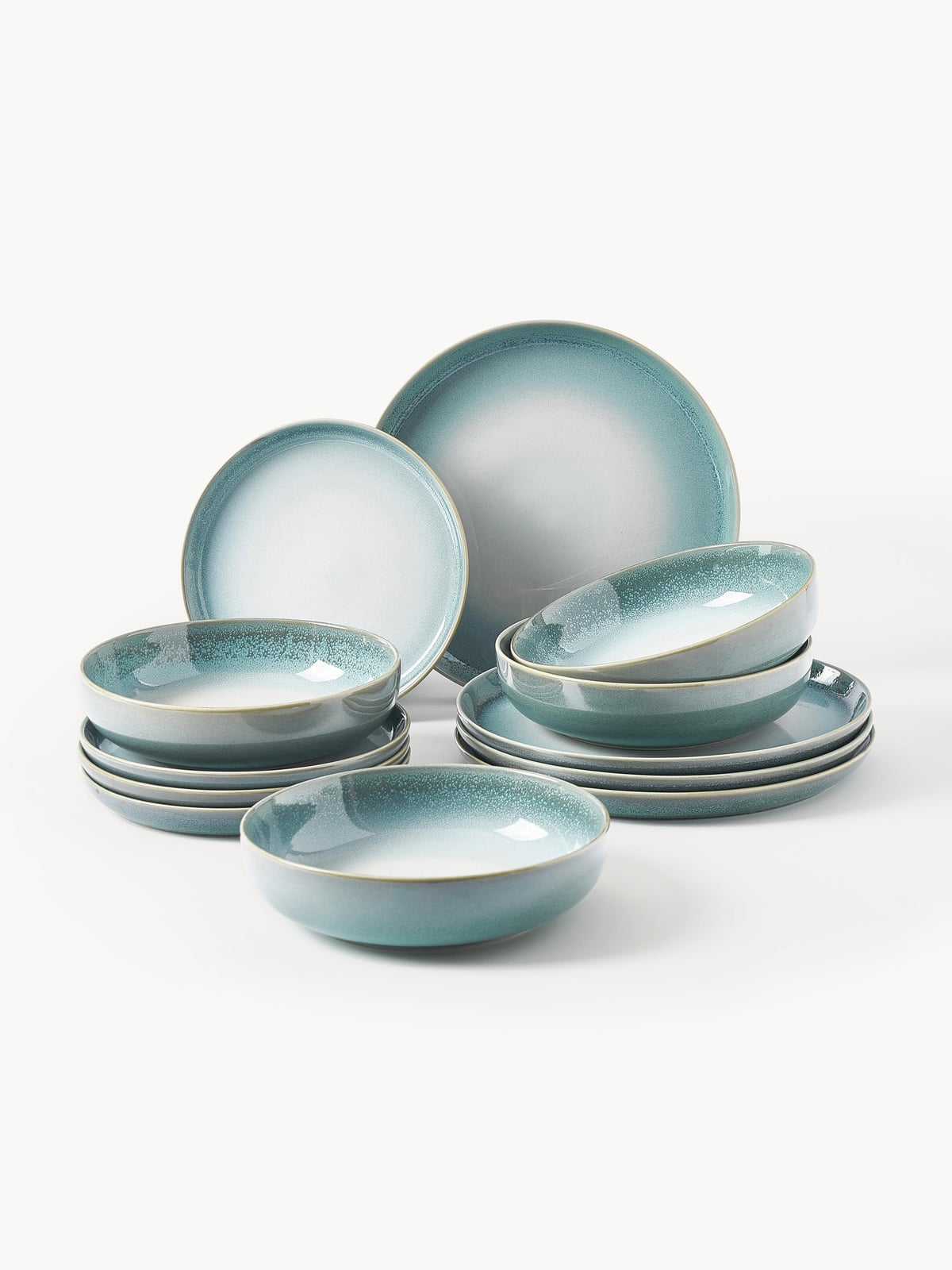 Uppingham Reactive Glaze Tableware Set, 4 people, Set of 12