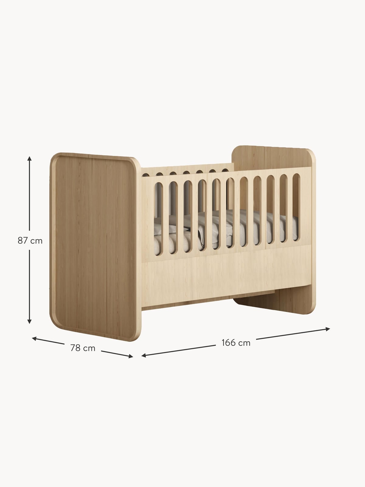 Upwell Baby Bed with Extension to Kids Bed, 70 x 120/160 cm