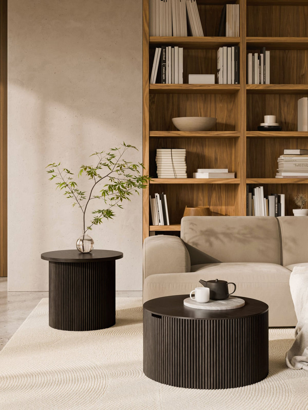 Upwell Round Wooden Coffee Table with Storage Space