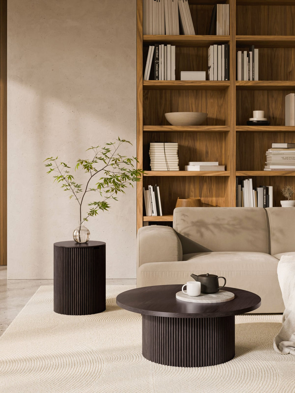 Upwell Round Wooden Side Table with Storage Space