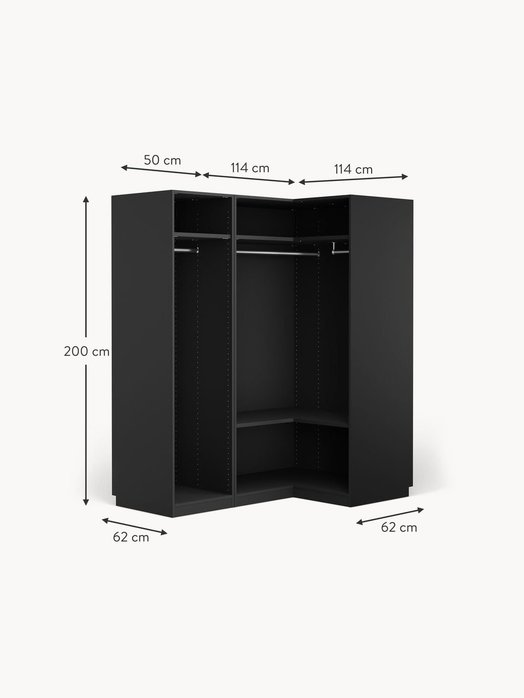 Wentworth Modular Corner Wardrobe, 165 cm Wide, in various sizes