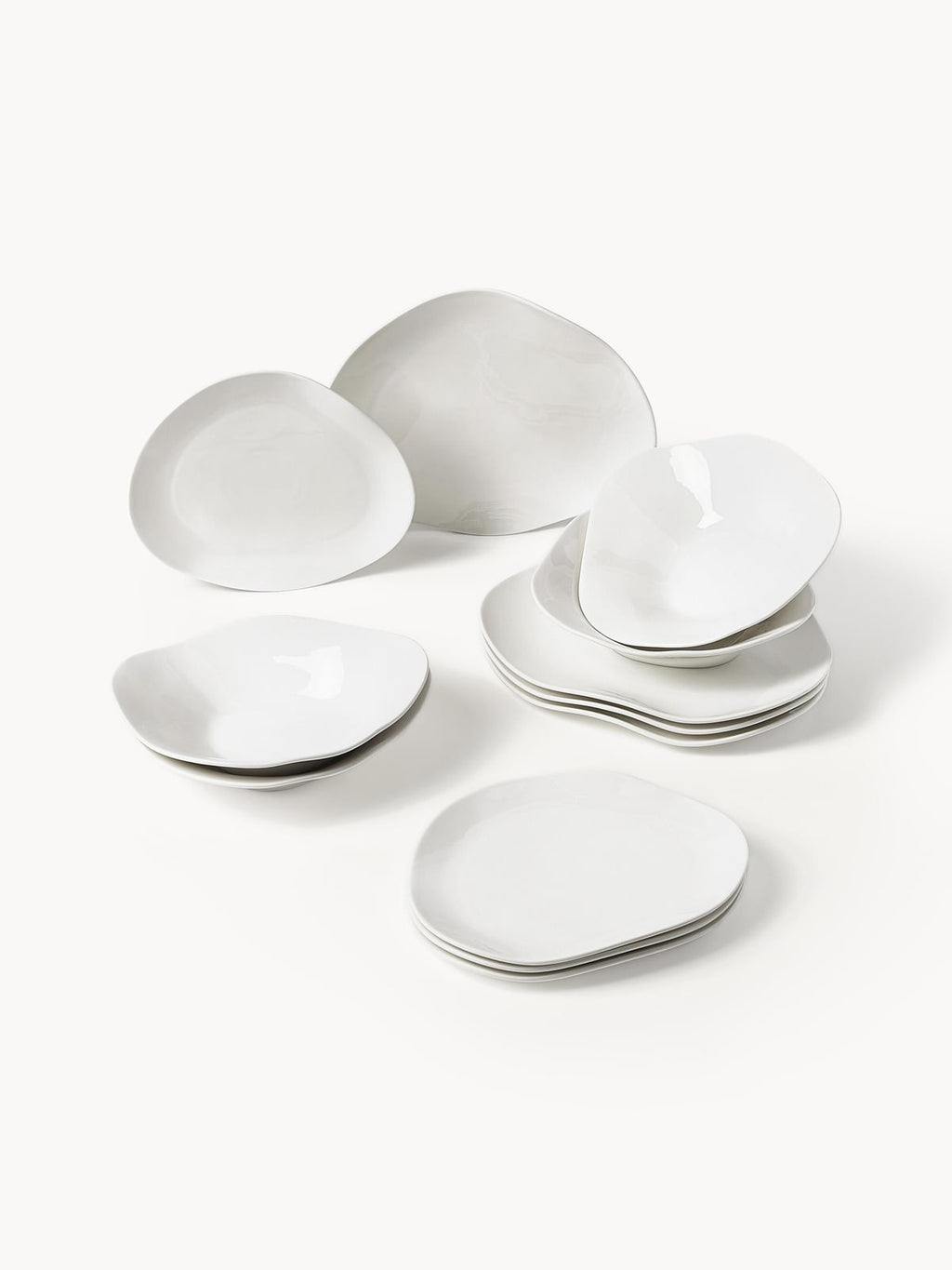 Wickham Organic Shaped Porcelain Tableware Set, 4 people, Set of 12