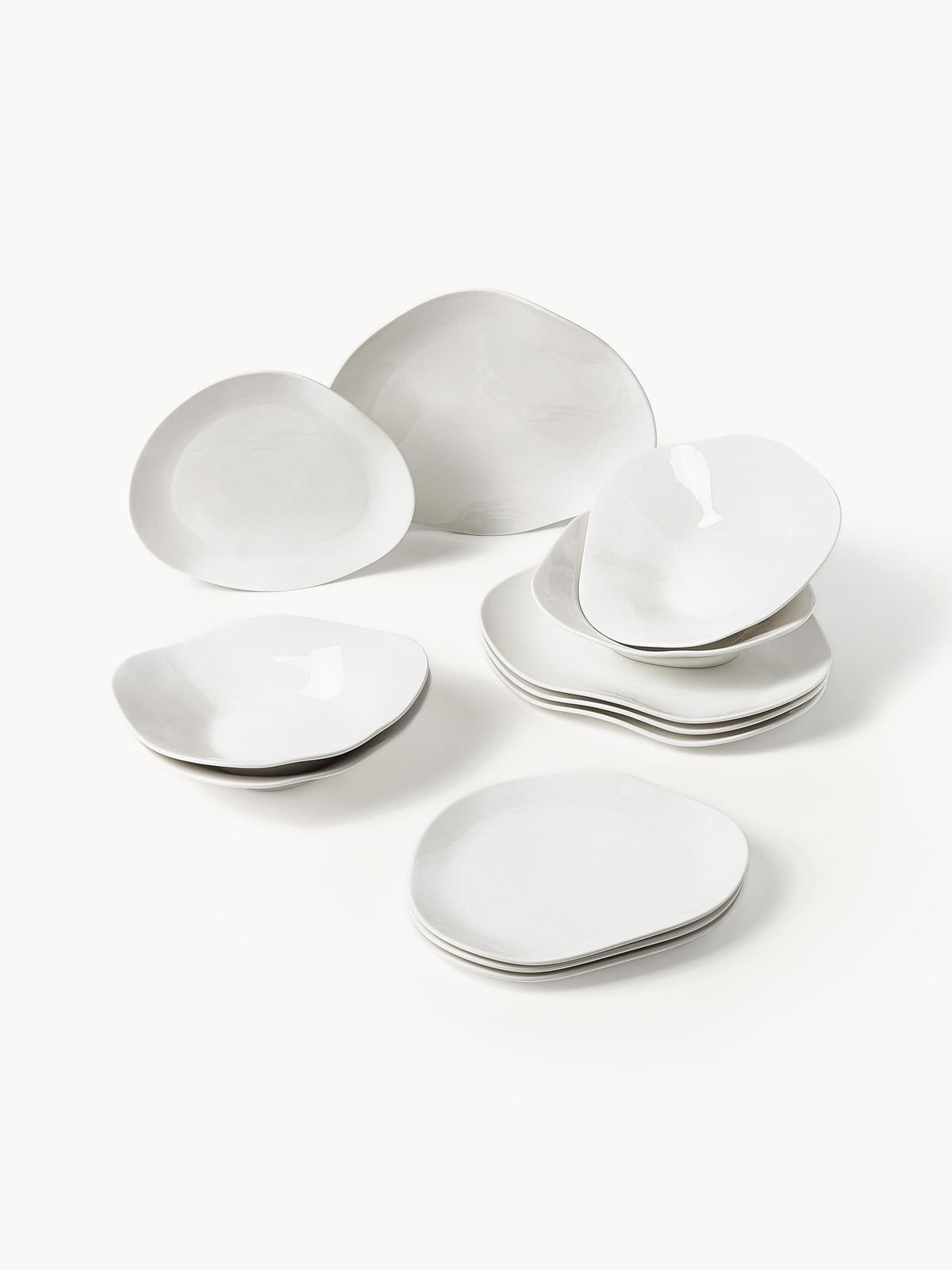 Wickham Organic Shaped Porcelain Tableware Set, 4 people, Set of 12