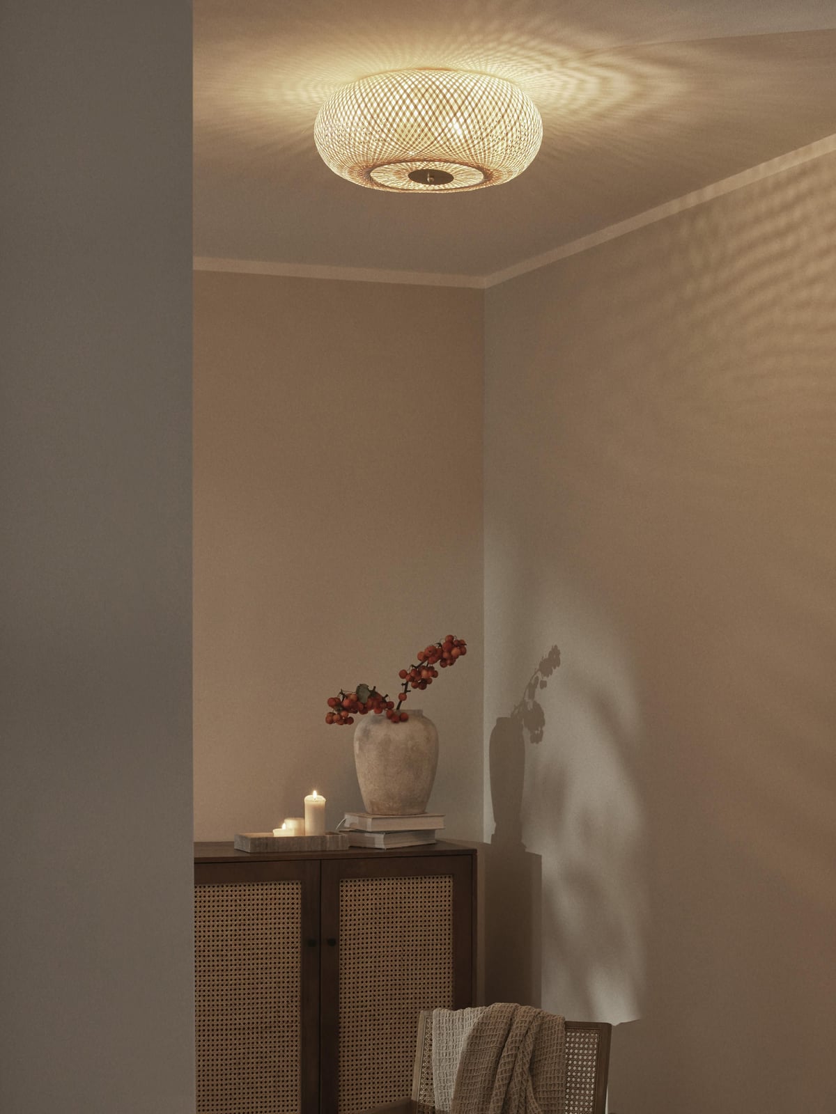 Wrenbury Bamboo Design Ceiling Lamp, Untreated
