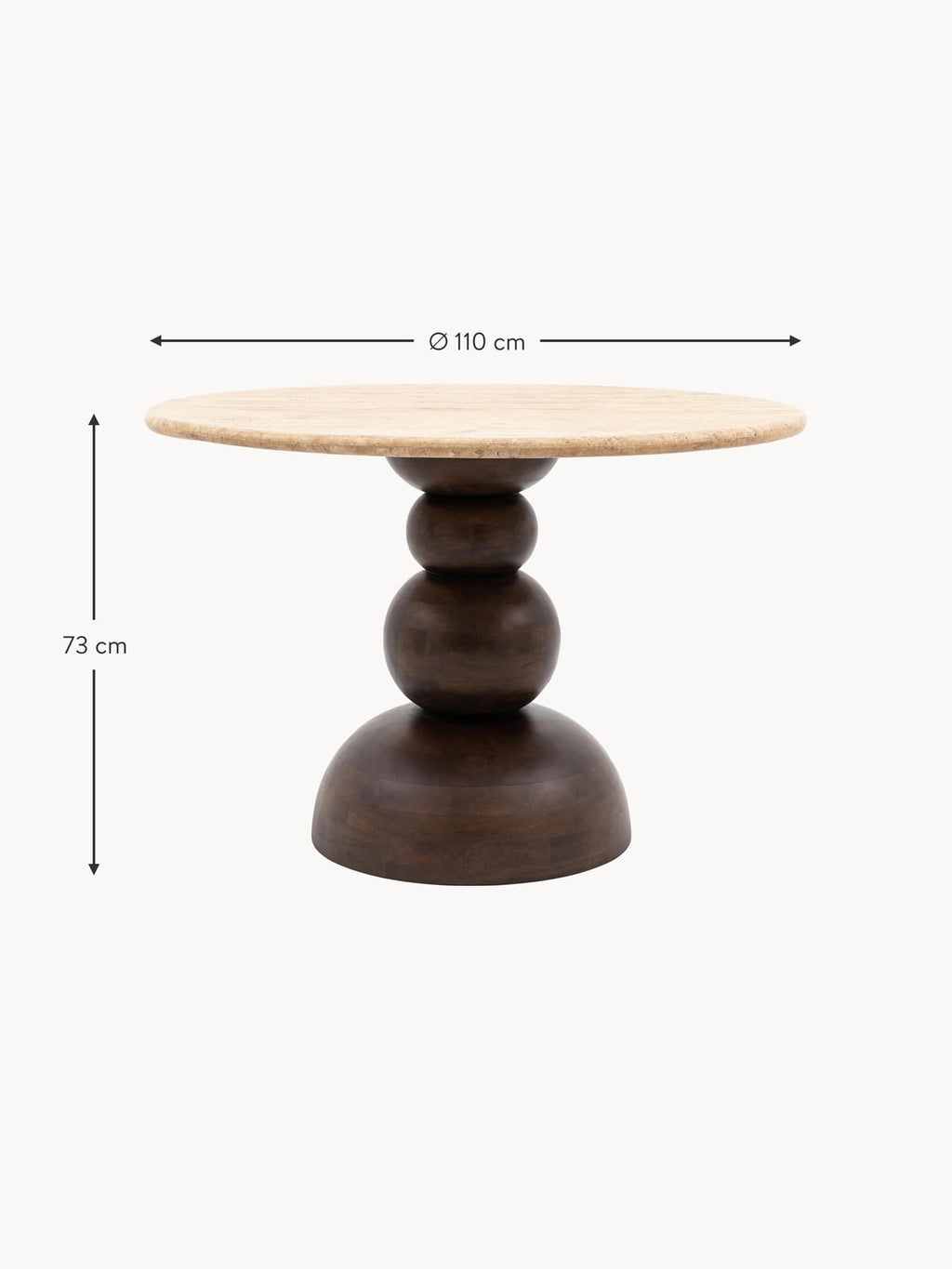 Yanwath Round Dining Table with Travertine Table Top, Ø 110 cm