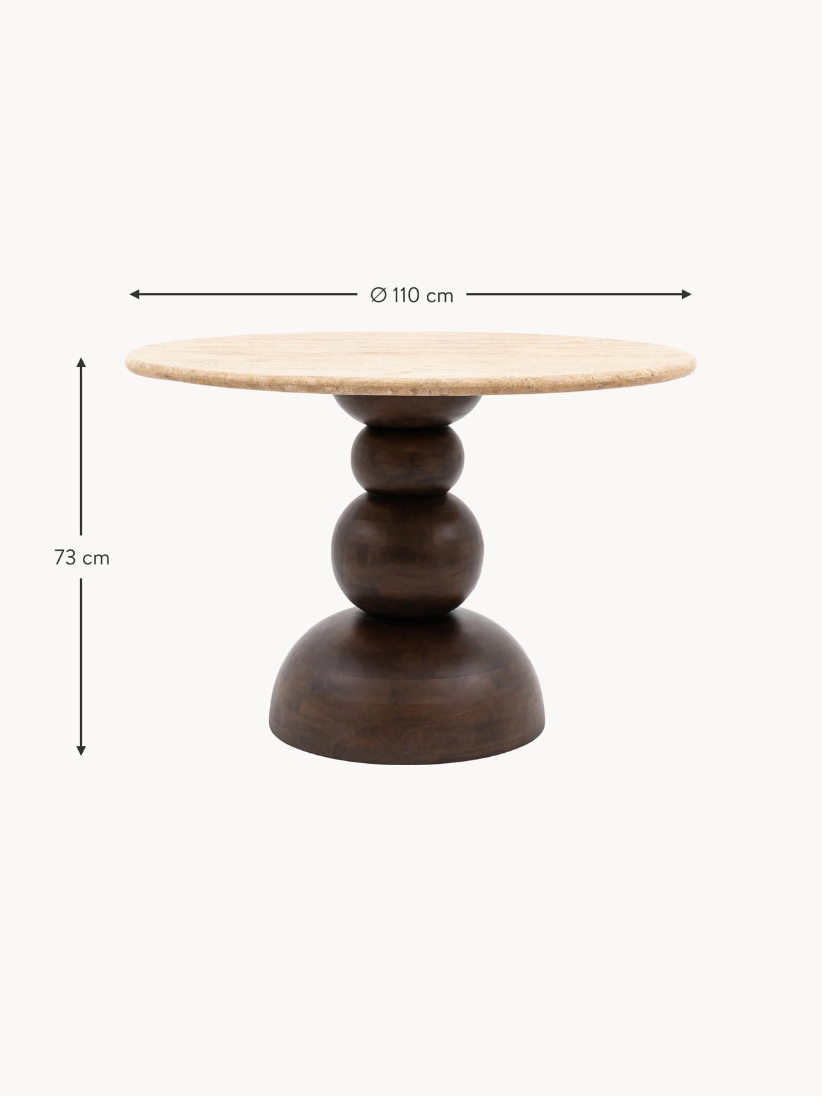 Yanwath Round Dining Table with Travertine Table Top, Ø 110 cm